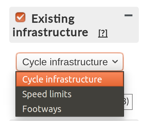 Dropdown menu illustrating available modes in the existing infrastructure layer.