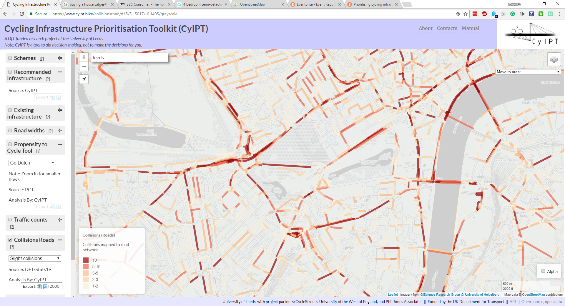 The Collisions Roads layer. This layer should be used in conjunction with the Collision Junctions layer.