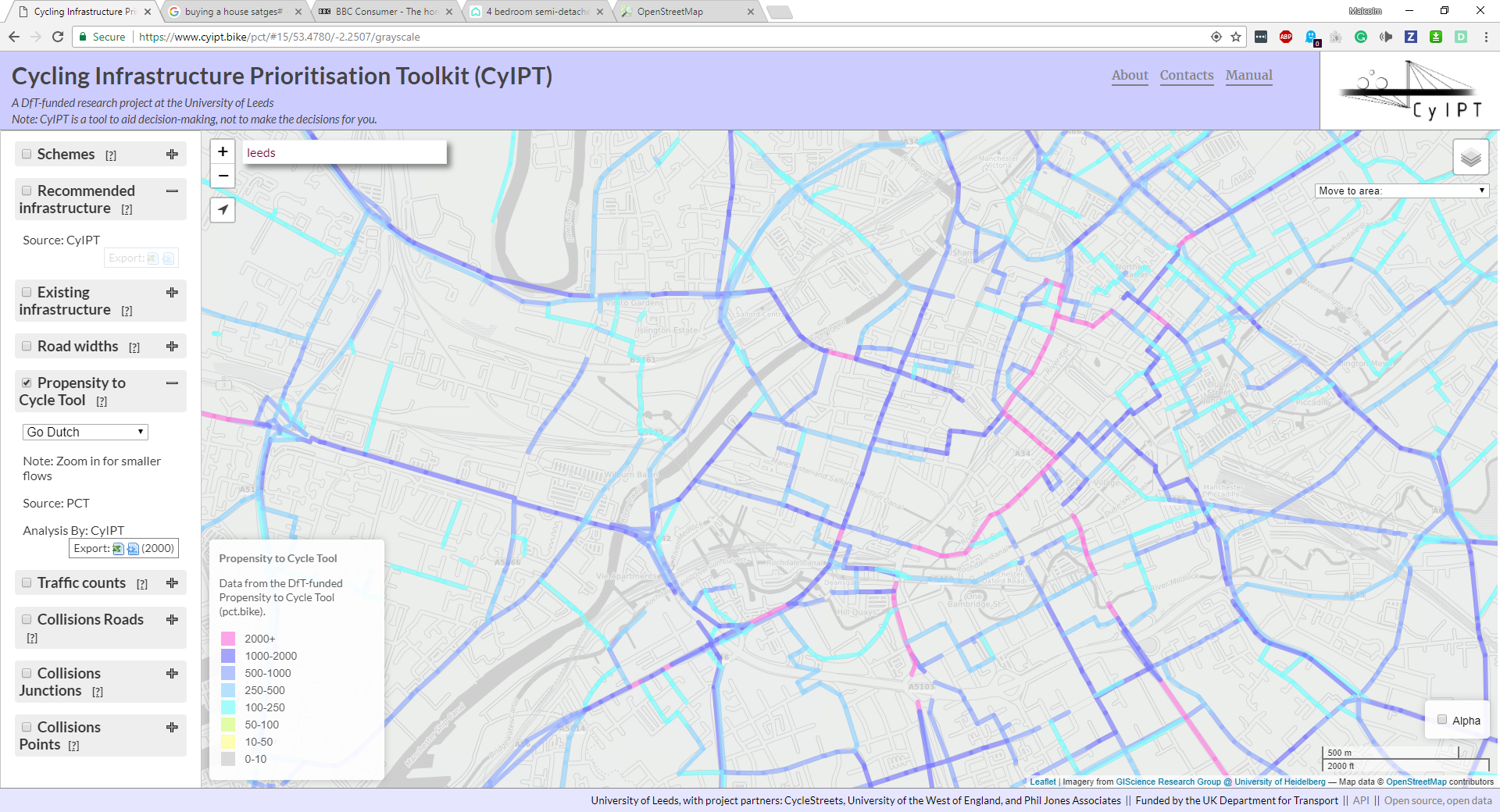 The Propensity to Cycle Tool layer.